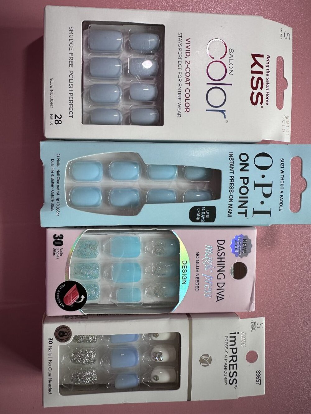 Blue Press-On Nails Bundle – 4 Sets – KISS, OPI, imPRESS & Dashing Diva